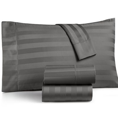400 Thread Count 100% Egyptian Cotton Damask Sheets - Damask Stripe Dark Grey Twin 6 Piece Sheet Set - Ultra Soft Long Staple Cotton- Luxury Bed Sheet Set - 12" Deep Pockets - Oeko Tex Certified