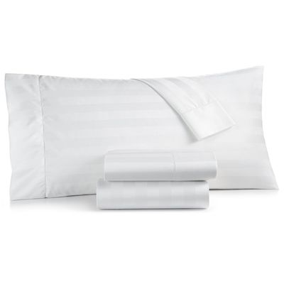 400 Thread Count 100% Egyptian Cotton Damask Sheets - Damask Stripe White Queen 4 Piece Sheet Set - Ultra Soft Long Staple Cotton- Luxury Bed Sheet Set - 24" Deep Pockets - Oeko Tex Certified
