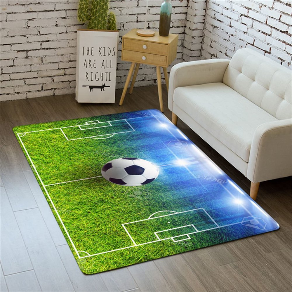 3D Machine Washable Large Soccer Field Carpet Bedroom Soft Sports Area Rug for Living Room Anti-Skid Dining Room Rug 5'3"x8'