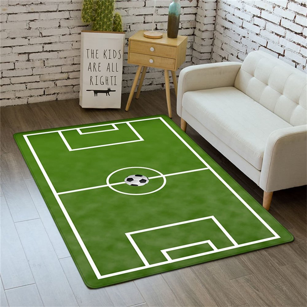 3D Large Boys Sports Area Rug Living Room Machine Washable Soccer Field Carpet Bedroom Rug Home Decor Play Mat Throw Rug 3'4"x6'7"