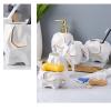 AOPPLSOT Accessories Set, Geometric Cute Elephant Ceramic Bath Ensemble Set - Soap Dispenser + Soap Dish + Tumble Cup + Toothbrush Holder + Cotton Canister, Modern Bathroom Home Decor,White,5pcs view 2