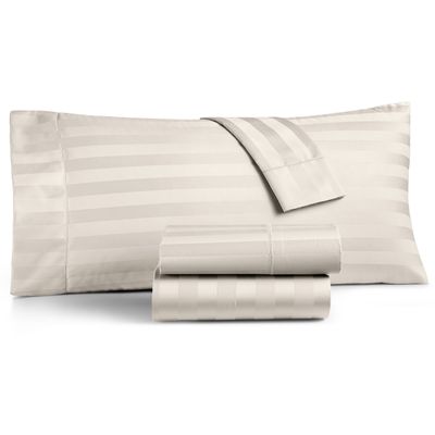 400 Thread Count 100% Egyptian Cotton Damask Sheets - Damask Stripe Ivory Full-XL 6 Piece Sheet Set - Ultra Soft Long Staple Cotton- Luxury Bed Sheet Set - 21" Deep Pockets - Oeko Tex Certified