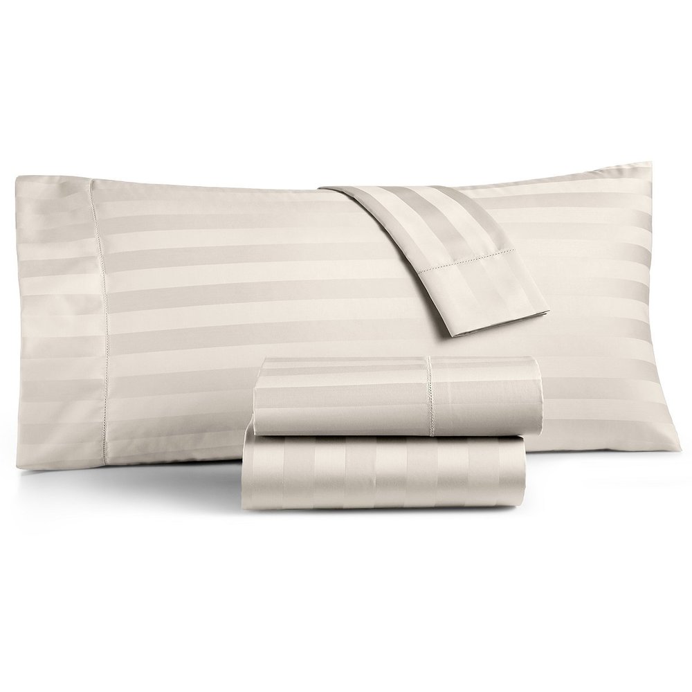 400 Thread Count 100% Egyptian Cotton Damask Sheets - Damask Stripe Ivory Full-XL 6 Piece Sheet Set - Ultra Soft Long Staple Cotton- Luxury Bed Sheet Set - 21" Deep Pockets - Oeko Tex Certified