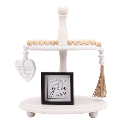 Defined Deco Two Tiered Tray Wooden Tiered Serving Tray Farmhouse Tiered Tray Stand with Tiered Tray Dcor Signs for Kitchen Island Decor and Rustic Farmhouse Dcor, Set of 3