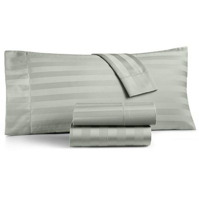 400 Thread Count 100% Egyptian Cotton Damask Sheets - Damask Stripe Silver Cal-King 4 Piece Sheet Set - Ultra Soft Long Staple Cotton- Luxury Bed Sheet Set - 24" Deep Pockets - Oeko Tex Certified