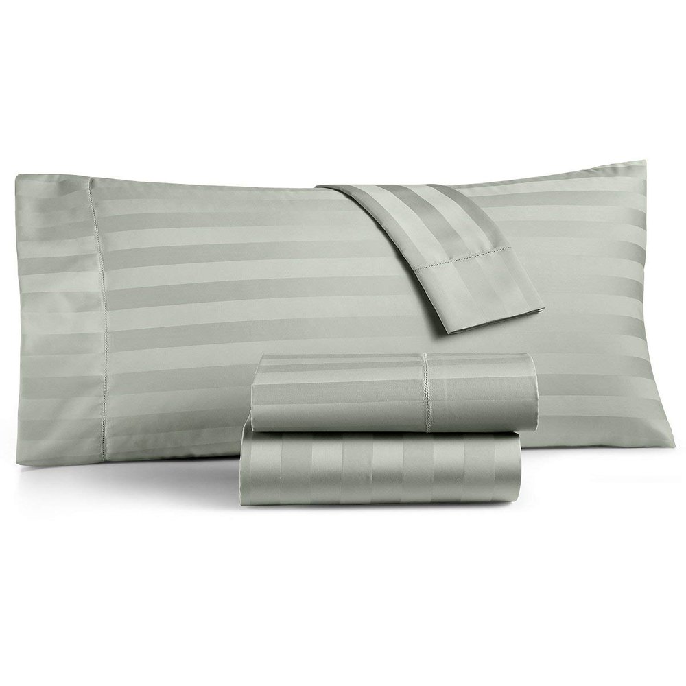 400 Thread Count 100% Egyptian Cotton Damask Sheets - Damask Stripe Silver Cal-King 4 Piece Sheet Set - Ultra Soft Long Staple Cotton- Luxury Bed Sheet Set - 24" Deep Pockets - Oeko Tex Certified