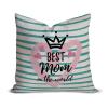 Best Mom in The World White and Teal Stripes Throw Pillow Covers 16x16 Decorative Mom Pillow Case for Son Daughter Husband Birthday Pillows for Mom view 1