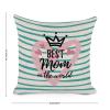 Best Mom in The World White and Teal Stripes Throw Pillow Covers 16x16 Decorative Mom Pillow Case for Son Daughter Husband Birthday Pillows for Mom view 2