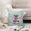 Best Mom in The World White and Teal Stripes Throw Pillow Covers 16x16 Decorative Mom Pillow Case for Son Daughter Husband Birthday Pillows for Mom view 3