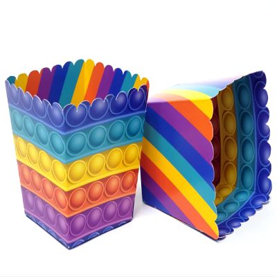Fidget Popper Party Favor Snack Boxes for Let's Get Popping party supplies, Colorful Birthday Parties, Gender Reveals. Set of 12 Reversible Pop-It to stripe print Scalloped Popcorn Boxes