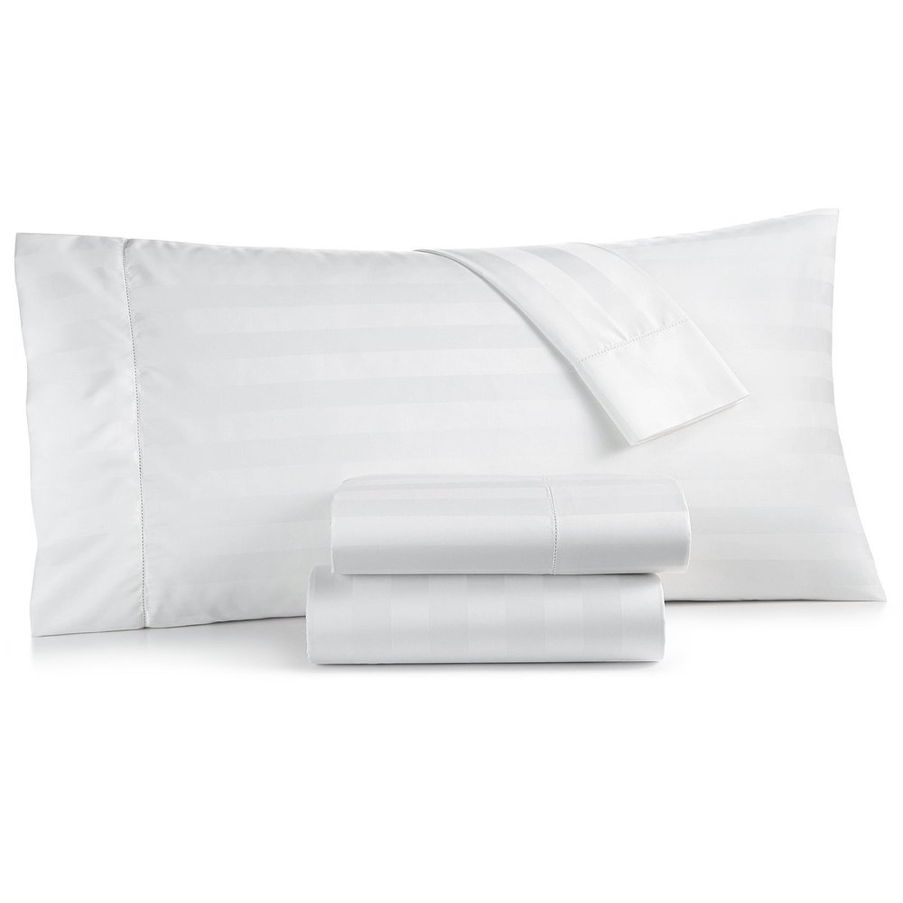 400 Thread Count 100% Egyptian Cotton Damask Sheets - Damask Stripe White Full-XL 6 Piece Sheet Set - Ultra Soft Long Staple Cotton- Luxury Bed Sheet Set - 12" Deep Pockets - Oeko Tex Certified