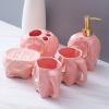 AOPPLSOT Accessories Set, Geometric Cute Elephant Ceramic Bath Ensemble Set - Soap Dispenser + Soap Dish + Tumble Cup + Toothbrush Holder + Cotton Canister, Modern Bathroom Home Decor,Pink,5pcs view 2