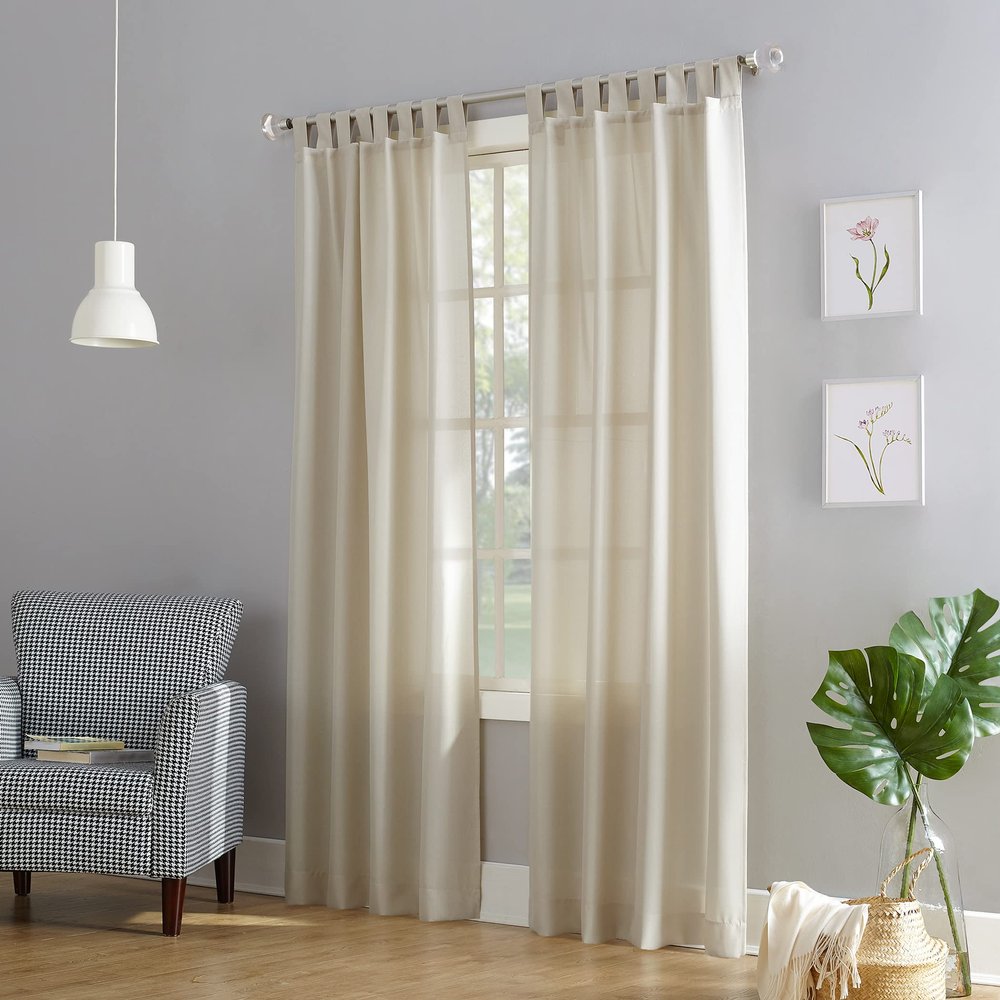 No. 918 Trevor 2-pack Semi-Sheer Tab Top Curtain Panel Pair, 40" x 84", Ecru