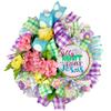 Christian Easter Wreath, Whimsical Silly Rabbit Easter is for Jesus, Spring Decorations for Front Door, Handmade Chiffon Floral Ornament, Butterfly, Flowers view 1
