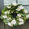 Everyday Magnolia Wreath with Lush Greenery I Elegant Farmhouse Front Door Decor I White Flower Year Round Grapevine Wreath view 2
