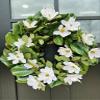 Everyday Magnolia Wreath with Lush Greenery I Elegant Farmhouse Front Door Decor I White Flower Year Round Grapevine Wreath view 3
