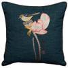 ChinaFurnitureOnline Navy Blue Chinese Linen Bird and Lotus Flower Embroidered Pillow view 1