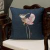 ChinaFurnitureOnline Navy Blue Chinese Linen Bird and Lotus Flower Embroidered Pillow view 3