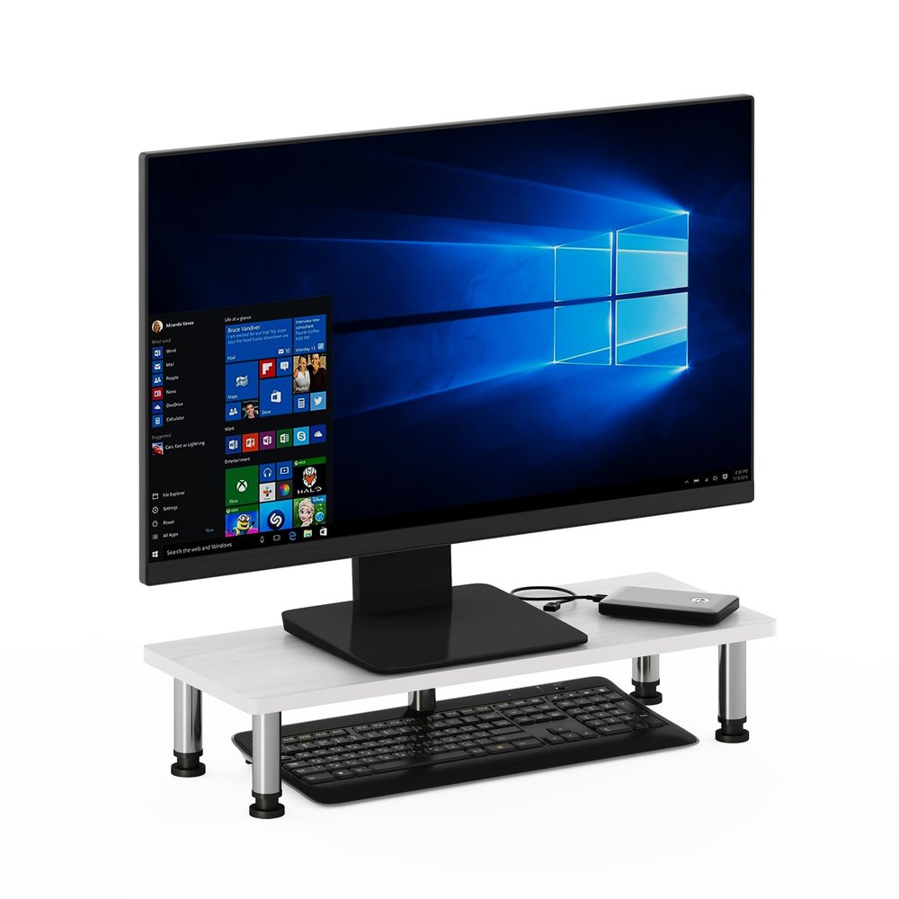 Furinno Turn-N-Tube Monitor Riser Stand, White Oak, Stainless Steel Tubes
