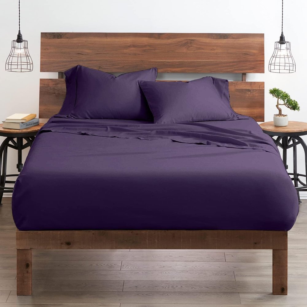 Elf Linen Breathable Luxury Bedding ! 800 Thread Count 100% Egyptian Cotton Twin XL Size 4 Piece Sheet Set Fit 15" Inch to 18" Inch Deep Pocket Purple Solid.