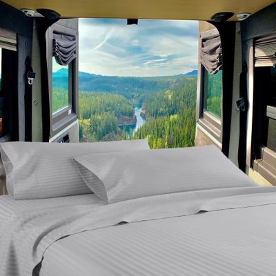 Mr Pandaa RV Twin 28 X 75 Sheet Set 400 Thread-Count 100% Egyptian Soft Cotton Made for RV, Camper, Boat & Motorhomes, Soft-Luxury 8-Inch Deep Pockets 4-PC RV-Sheets - Silver Grey Stripe