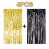 4 Pack Black Gold Foil Fringe Curtain Backdrop 3.2 x 8.2 Ft Metallic Tinsel Streamers with Adhesive Back Shimmer Party Background for Birthday Graduation New Year Halloween Wedding Photo Booth Decor view 2