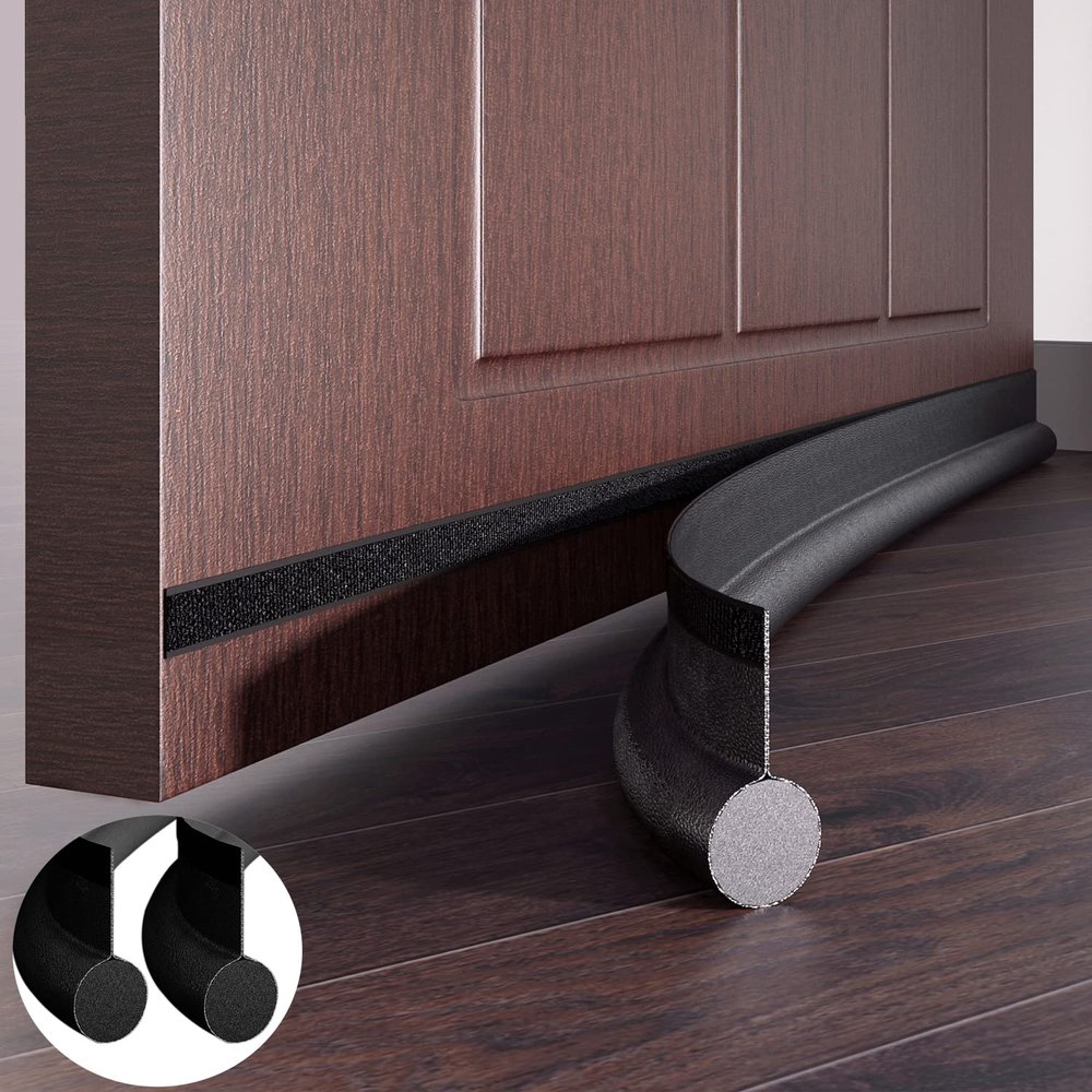 HENTENM Door Draft Stopper 2 Pack , for Bottom of Door,36 inch Blocker,Front Weather Stripping,Door Sweep Soundproof,Under Black, Large black