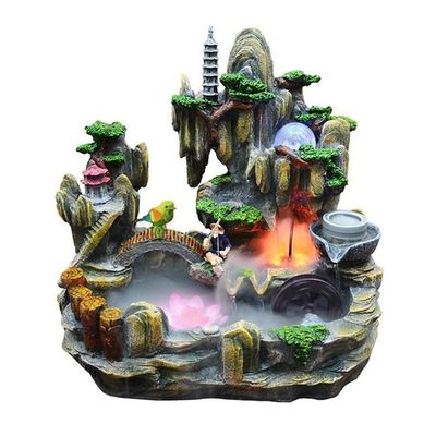 XXZY Tabletop Fountains Tabletop Fountain Resin Desktop Fountain 14.57 Inches High Rockery Water Fountain Humidifier Meditation Ornament Exquisite Decoration