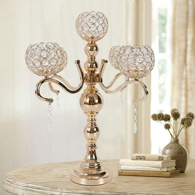 5 Arms Gold Crystal Candle Holders Elegant Decorative Votive Candle Holder for Valentine Christmas Home Party Dinning Candle Stand
