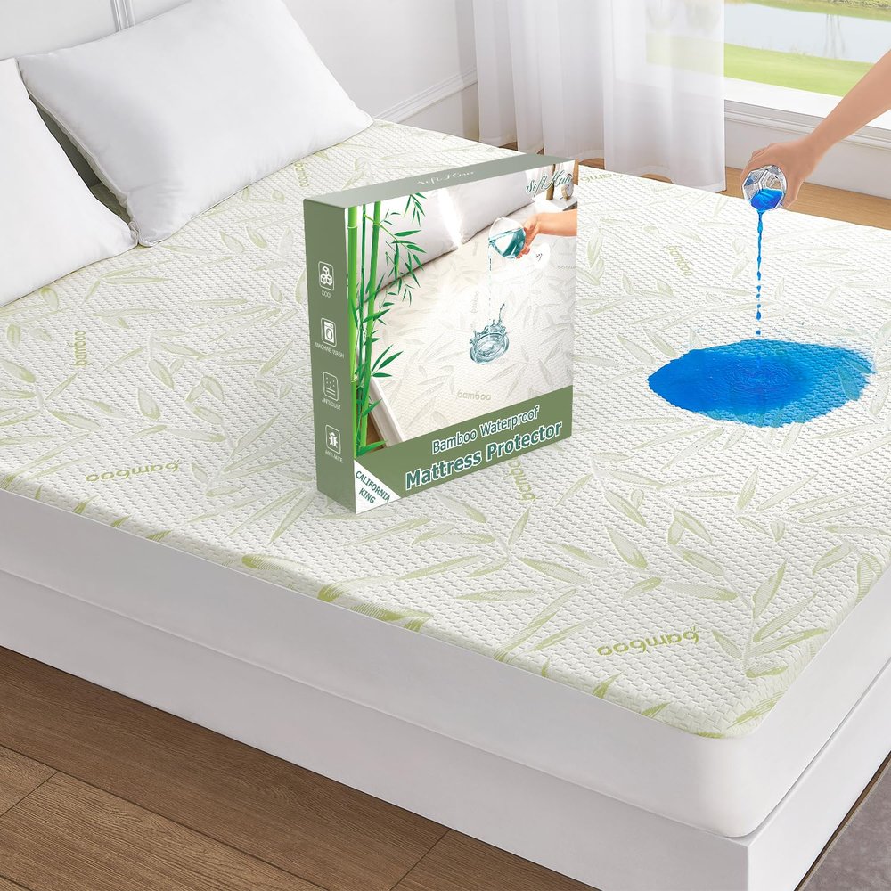 California King Mattress Protector Waterproof Mattress Pad Washable Bamboo Rayon Mattress Cover Breathable Noiseless Bed Protector 5" - 21'' Elastic Fitted Deep Pocket