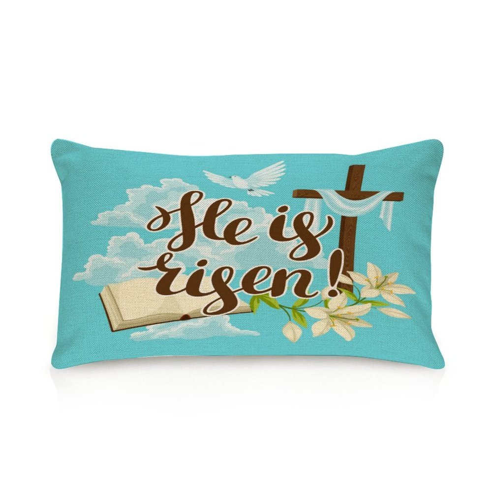 Silhouette Wooden Cross with Bible Lily Lumbar Pillow Covers 12x18 Cotton Linen Easter Cushion Covers Rectangle Pillow Case Funny Easter Gifts for Kids Girls Home Decor