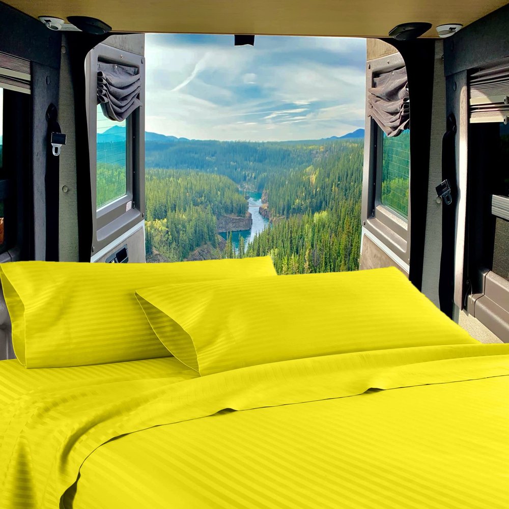 Mr Pandaa RV Twin 28 X 75 Sheet Set 400 Thread-Count 100% Egyptian Soft Cotton Made for RV, Camper, Boat & Motorhomes, Soft-Luxury-Breathable 8-Inch Deep Pockets 4-PC RV-Sheets - Yellow Stripe