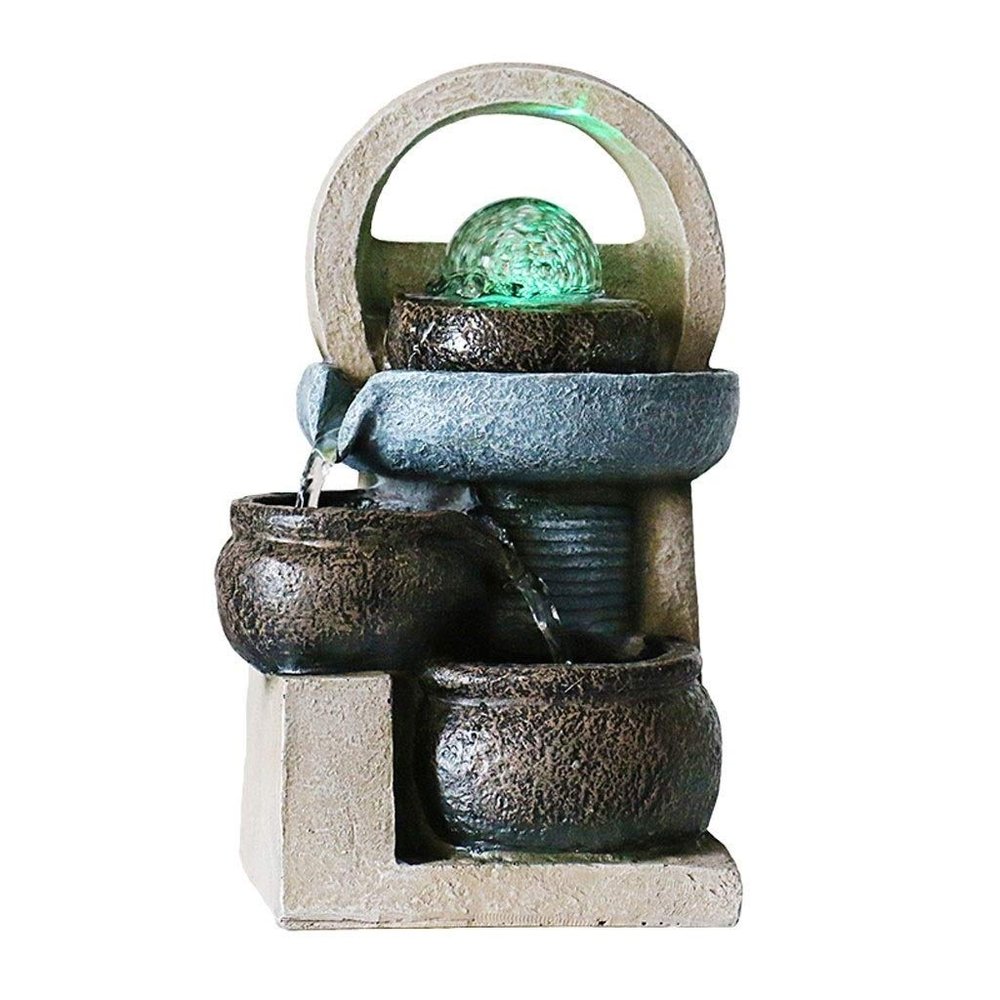 XXZY Tabletop Fountains Tabletop Fountain Resin 10.04 Inches High 3 Floors Desktop Fountain Feng Shui Water Fountain Meditation Decoration Exquisite Decoration