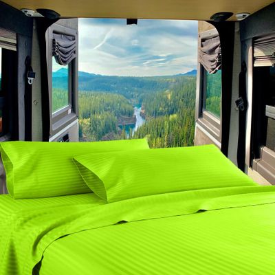 Mr Pandaa RV Twin 28 X 75 Sheet Set 400 Thread-Count 100% Egyptian Soft Cotton Made for RV, Camper, Boat & Motorhomes, Soft-Luxury 8-Inch Deep Pockets 4-PC RV-Sheets - Orange Stripe