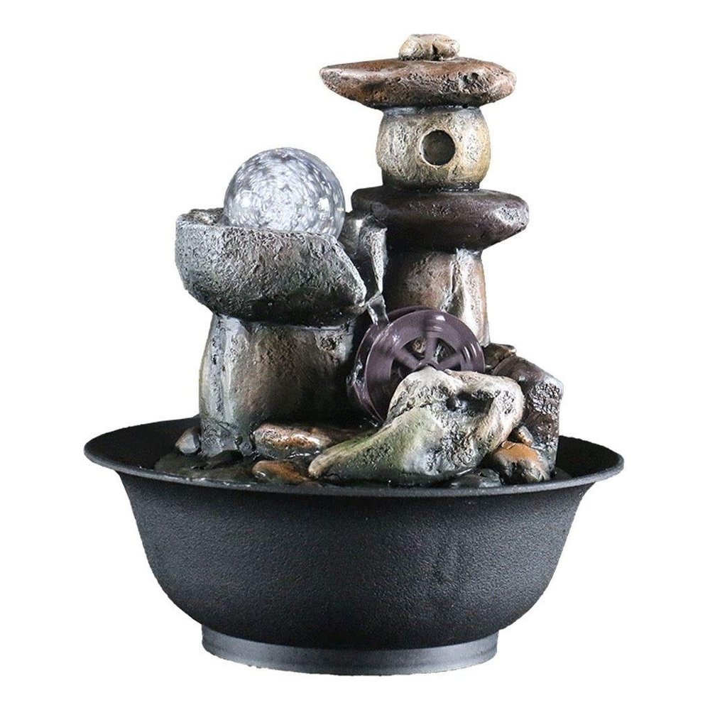 XXZY Tabletop Fountains Tabletop Fountain Resin 13.3 Inches High Desktop Fountain Feng Shui Wheel Water Fountain with Crystal Ball Decor Ornaments Exquisite Decoration