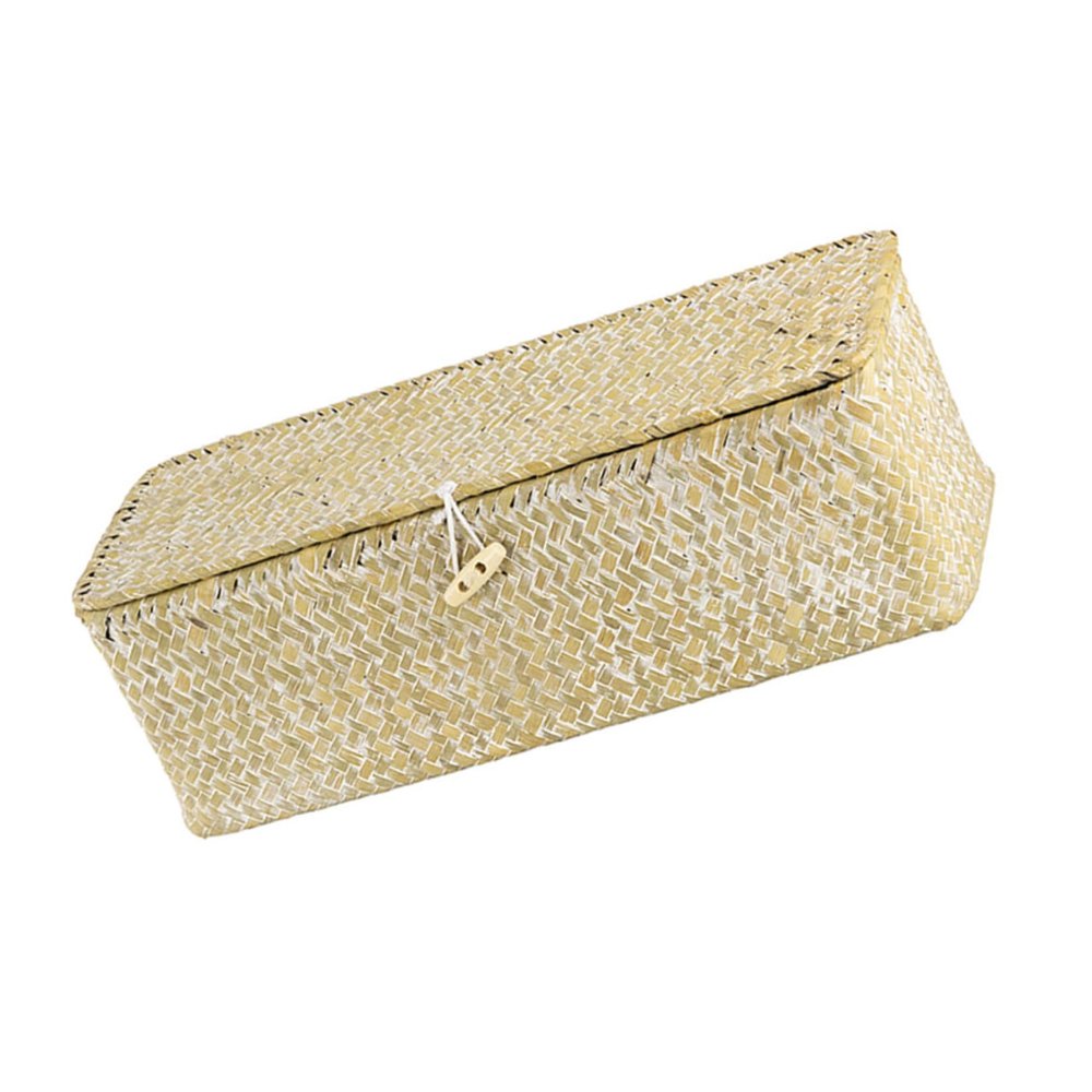 Cabilock Straw Woven Storage Basket with Lid 12.6 Inch Desktop Sundries Organizer for Cosmetics Home Office Bedroom Decor