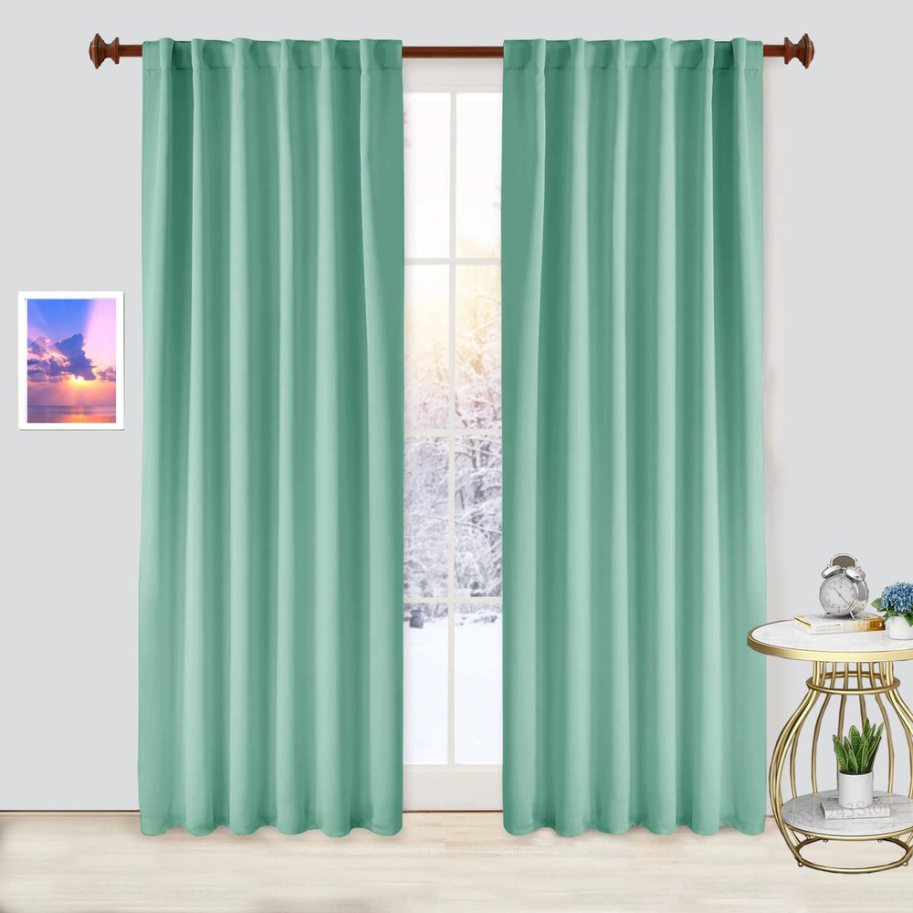 Archu Sheets Back tab Blackout Window Curtain Panels & Drapes Hall Dinning Living Thermal Insulated 100% Polyester Cotton (Seafome Green, 84 Inch by 45 Inch- 1 Panel)