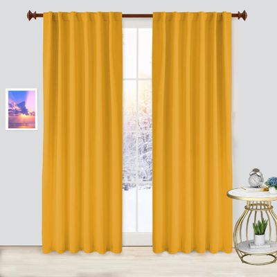 Archu Sheets Back tab Blackout Window Curtain Panels & Drapes Hall Dinning Living Thermal Insulated 100% Polyester Cotton (Gold, 84 Inch by 63 Inch- 1 Panel)