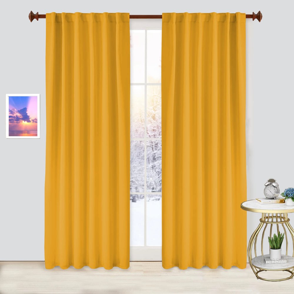 Archu Sheets Back tab Blackout Window Curtain Panels & Drapes Hall Dinning Living Thermal Insulated 100% Polyester Cotton (Gold, 84 Inch by 63 Inch- 1 Panel)