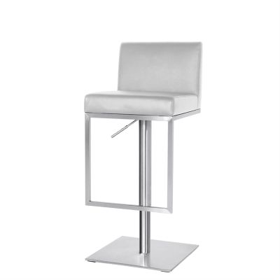 ZDXY High Back Bar Stool, Adjustable Height Kitchen Swivel Chair, PU Leather Stainless Steel with Footrest, Suitable for Kitchen Island, Dining Room, Leisure, Counter (Black, White) (Color : White)