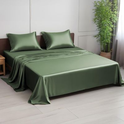 Linenwalas Premium 100% Viscose Derived from Bamboo RV Short Queen Sheet Set - Ultra Soft, Breathable & Cooling, Ideal for Hot Sleepers, 16" Deep Pocket, Hotel Luxury Bedding (Avocado Green)