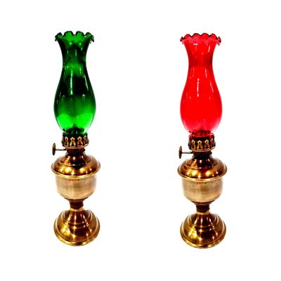 7" Nautical Antique Brown Brass Red/Green Hurricane Oil Lamp Ship Boat Lantern Home Decorative Set of 2