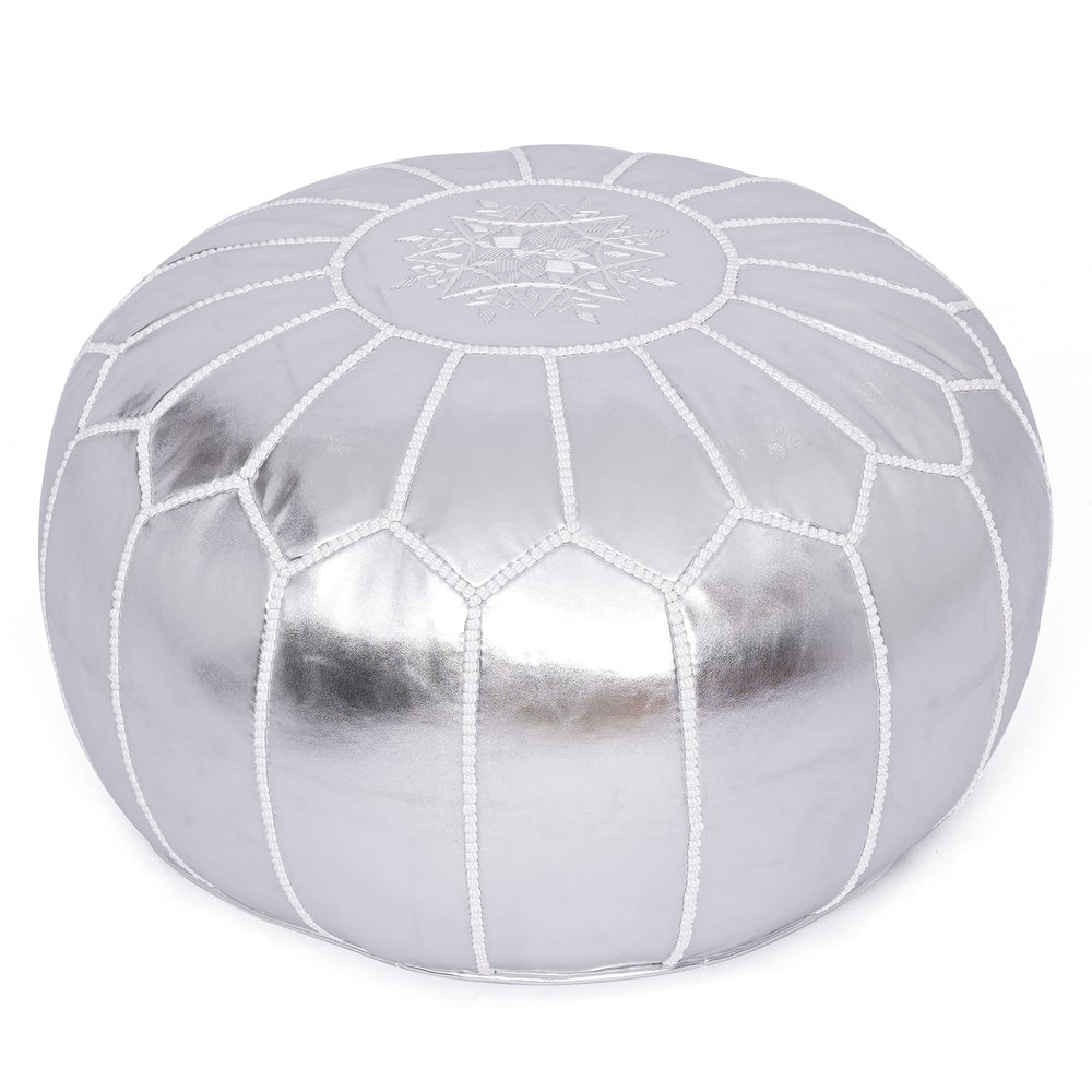 Marrakesh Gallery Handmade Faux Leather Round Pouf Unstuffed - Moroccan Ottoman Footstool, Footrest Cover - Boho Decor - Bohemian Living Room, Bedroom, Kids Room, Gift & Wedding