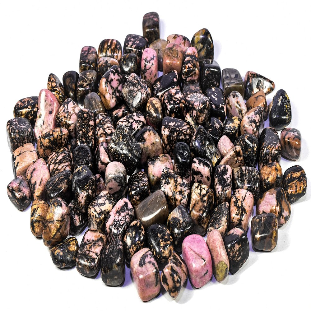 30PCS Multicolor Rhodonite w/Black Psilomelane Dendrites Cabochon Small Pebbles Polished Rose Pink Black Natural Gemstone Crystal Mineral Tumbled Stone Specimens - Brazil
