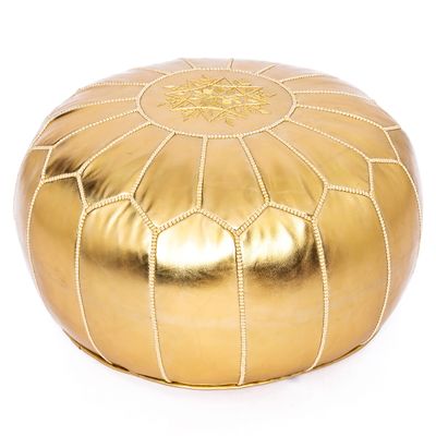 Marrakesh Gallery Handmade Faux Leather Round Pouf Unstuffed - Moroccan Ottoman Footstool, Footrest Cover - Boho Decor - Bohemian Living Room, Bedroom, Kids Room, Gift & Wedding