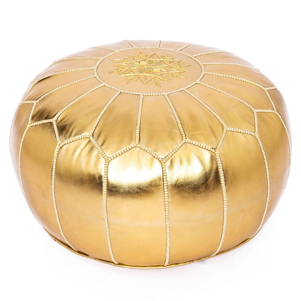 Marrakesh Gallery Handmade Faux Leather Round Pouf Unstuffed - Moroccan Ottoman Footstool, Footrest Cover - Boho Decor - Bohemian Living Room, Bedroom, Kids Room, Gift & Wedding