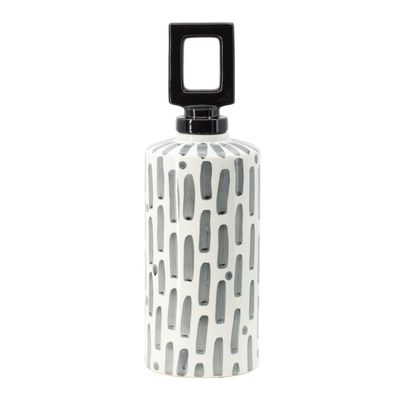 A&B Home Cylinderical Jar with Geometric Pattern and Lid - 17" - Black, Gray, White Finish