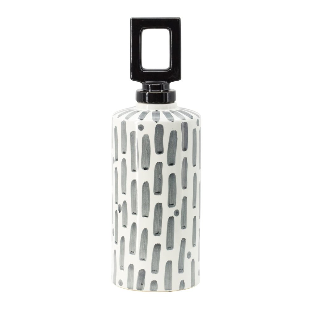 A&B Home Cylinderical Jar with Geometric Pattern and Lid - 17" - Black, Gray, White Finish