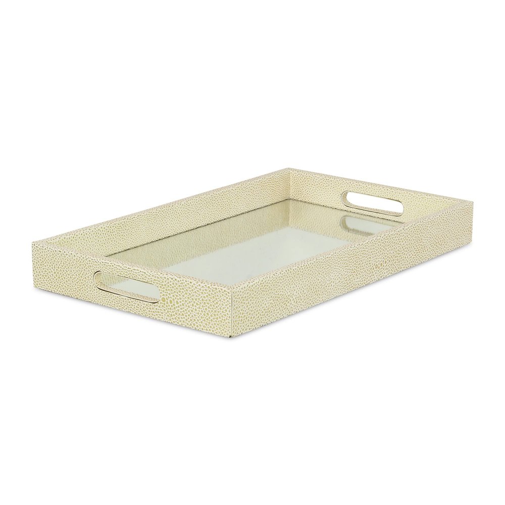 Labai White Gold Shagreen, Mirrored Tray (FP-3986WTGD)