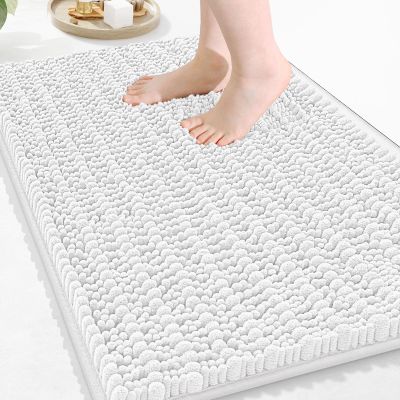 Arotive Luxury Bathroom Rugs 36x24, Extra Soft Thick Absorbent Shaggy Chenille Bath Rugs, Non-Slip Machine Wash Dry, Bath Mats for Bathroom Floor, Tub and Shower, Home Decor Accessories, White